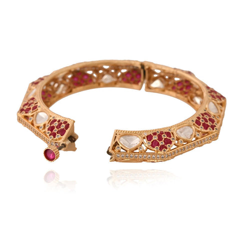 Kundan Diamond CZ Gold Finish Red Epoxy Openable Kada Bangles