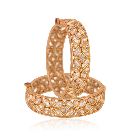 Kundan Diamond CZ Gold Finish Floral Openable Kada Bangles