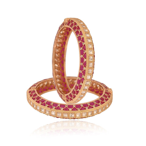 Kundan Diamond CZ Gold Finish Red Epoxy Openable Kada Bangles