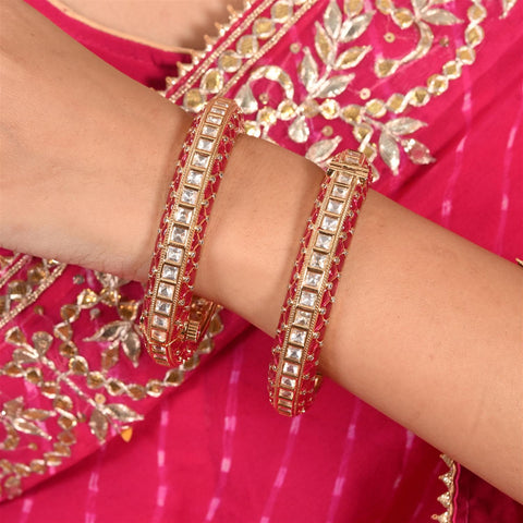 Kundan Diamond CZ Gold Finish Red Epoxy Openable Kada Bangles