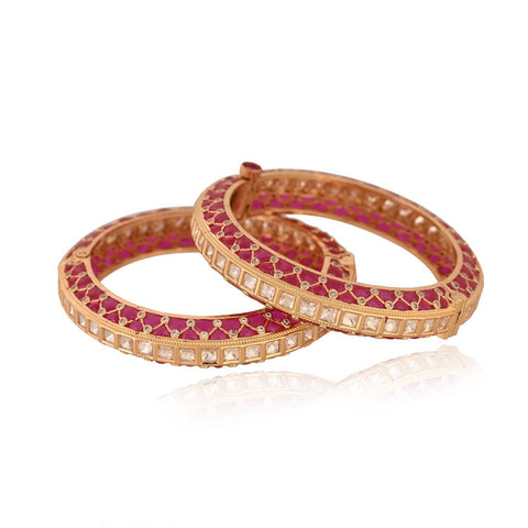 Kundan Diamond CZ Gold Finish Red Epoxy Openable Kada Bangles