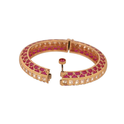 Kundan Diamond CZ Gold Finish Red Epoxy Openable Kada Bangles