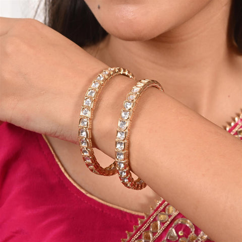 Kundan Diamond CZ Gold Finish Classic Kada Bangles
