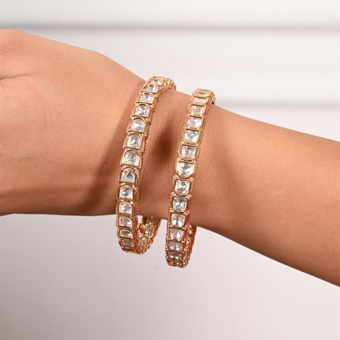 Kundan Diamond CZ Gold Finish Classic Kada Bangles
