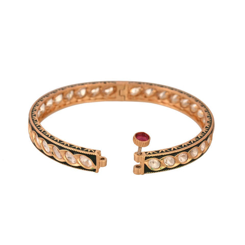 Kundan Diamond CZ Gold Finish Green Enamel Classic Openable Bangles