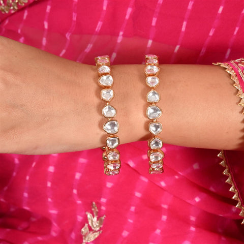 Kundan Diamond CZ Gold Finish Classic Sleek Bangles