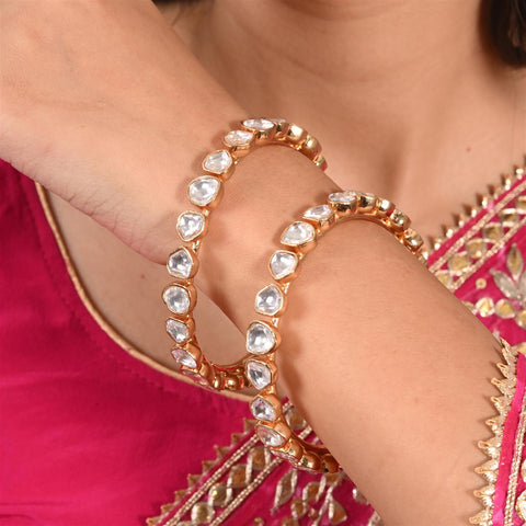 Kundan Diamond CZ Gold Finish Classic Sleek Bangles