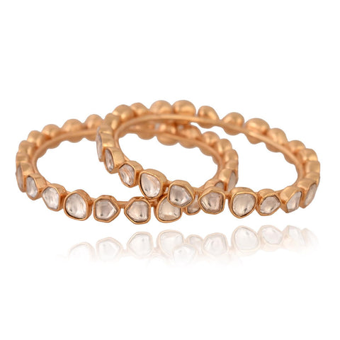 Kundan Diamond CZ Gold Finish Classic Sleek Bangles
