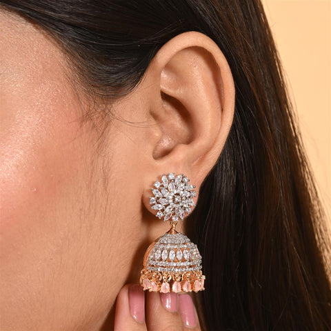 Stunning CZ Gold Silver Plated Jhumki Drop Earrings for Women