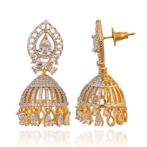 Stunning CZ Gold Silver Plated Jhumki Drop Earrings for Women