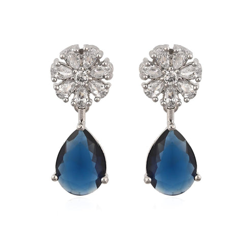 Stunning CZ Silver Plated Stud Drop Earrings for Women