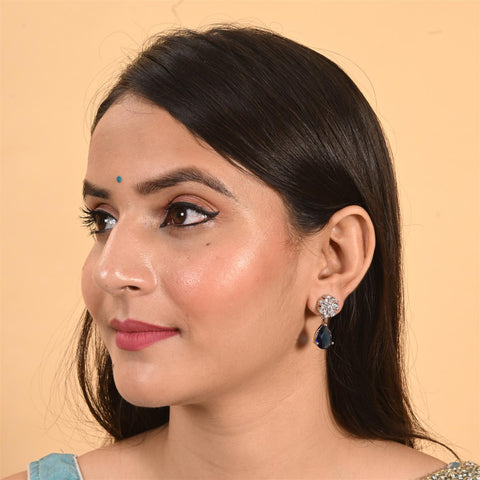 Stunning CZ Silver Plated Stud Drop Earrings for Women