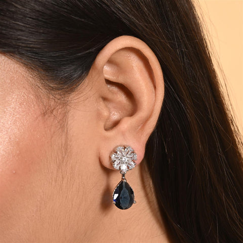 Stunning CZ Silver Plated Stud Drop Earrings for Women