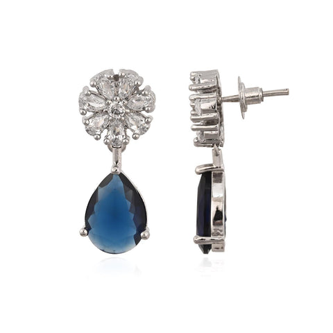 Stunning CZ Silver Plated Stud Drop Earrings for Women