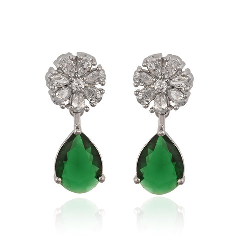 Stunning CZ Silver Plated Stud Drop Earrings for Women