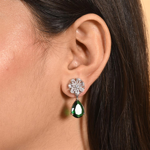 Stunning CZ Silver Plated Stud Drop Earrings for Women