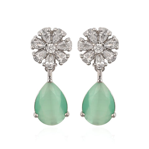 Stunning CZ Silver Plated Stud Drop Earrings for Women