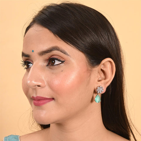 Stunning CZ Silver Plated Stud Drop Earrings for Women