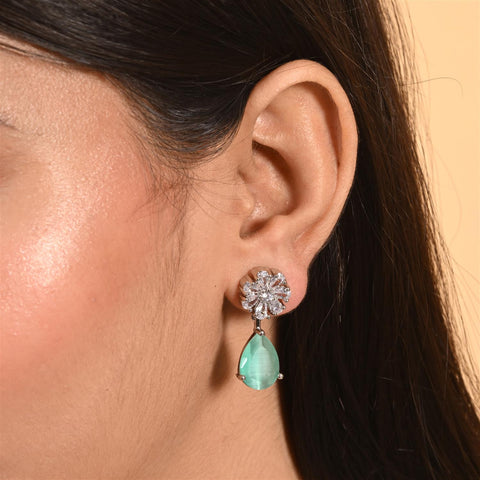 Stunning CZ Silver Plated Stud Drop Earrings for Women