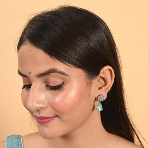 Stunning CZ Silver Plated Stud Drop Earrings for Women