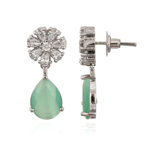 Stunning CZ Silver Plated Stud Drop Earrings for Women