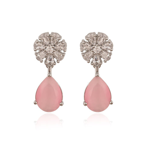 Stunning CZ Silver Plated Stud Drop Earrings for Women
