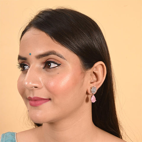 Stunning CZ Silver Plated Stud Drop Earrings for Women