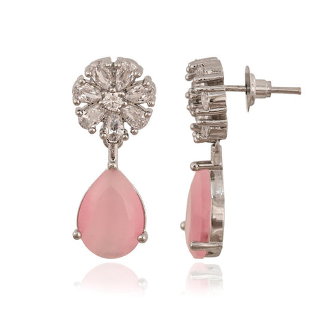 Stunning CZ Silver Plated Stud Drop Earrings for Women