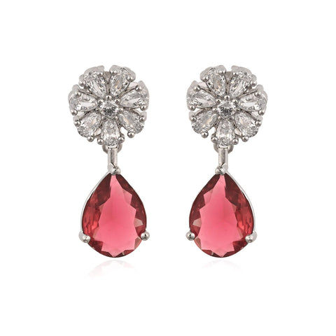 Stunning CZ Silver Plated Stud Drop Earrings for Women