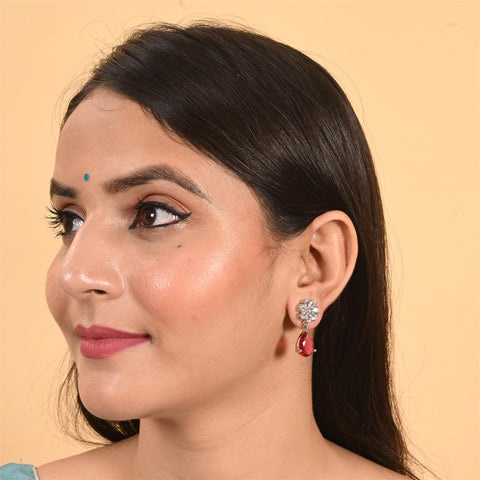 Stunning CZ Silver Plated Stud Drop Earrings for Women