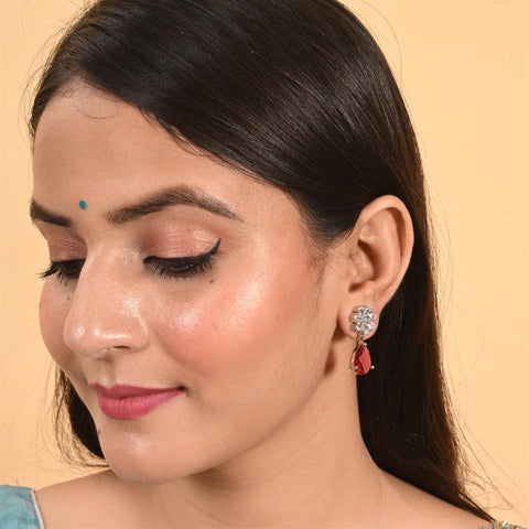 Stunning CZ Silver Plated Stud Drop Earrings for Women