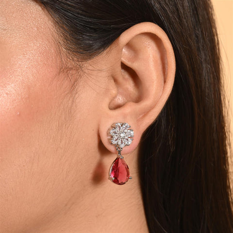 Stunning CZ Silver Plated Stud Drop Earrings for Women