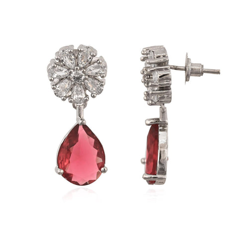 Stunning CZ Silver Plated Stud Drop Earrings for Women