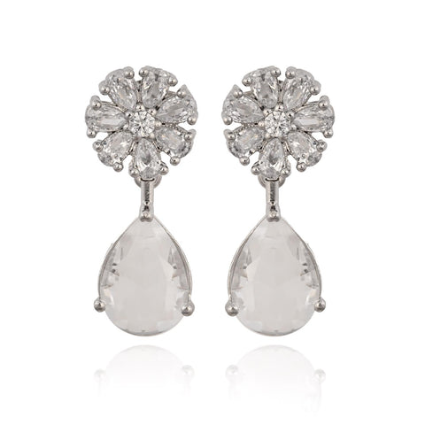 Stunning CZ Silver Plated Stud Drop Earrings for Women