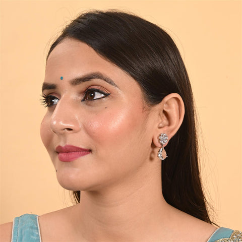 Stunning CZ Silver Plated Stud Drop Earrings for Women