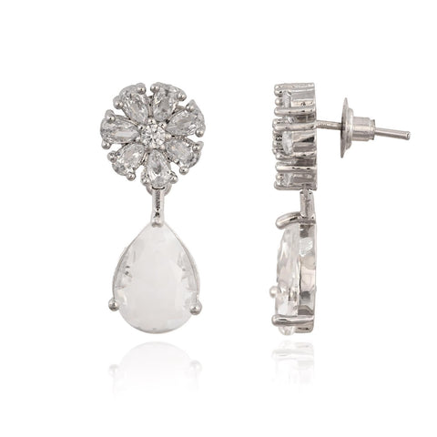 Stunning CZ Silver Plated Stud Drop Earrings for Women