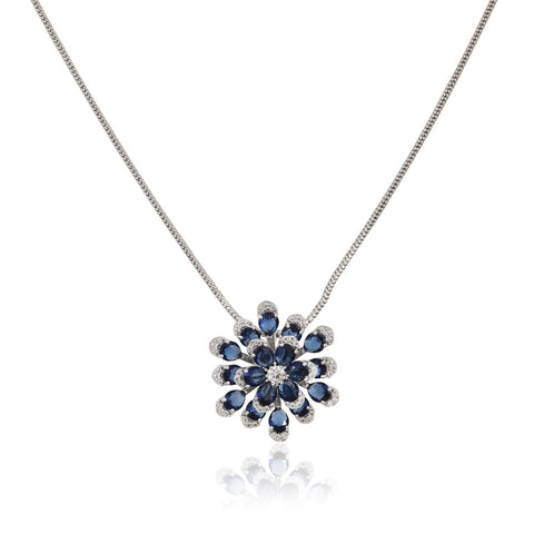 Silver Plated American Diamond CZ Floral Pendant Set With Earring and Chain
