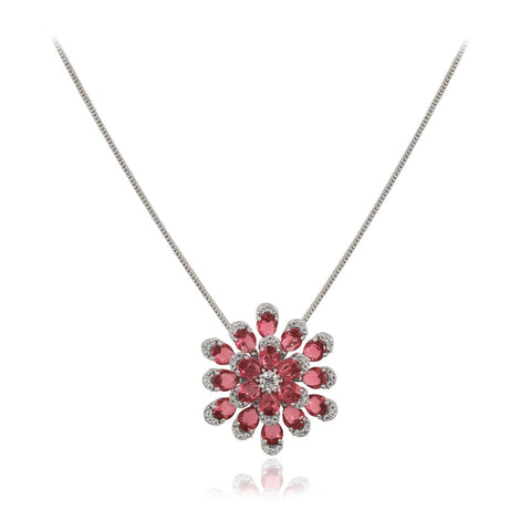 Silver Plated American Diamond CZ Floral Pendant Set With Earring and Chain