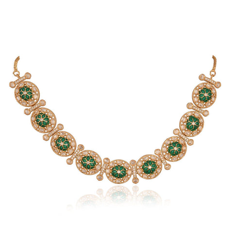 Gold Plated Kundan CZ Green Red Choker Classic Necklace Set With Stud Earring