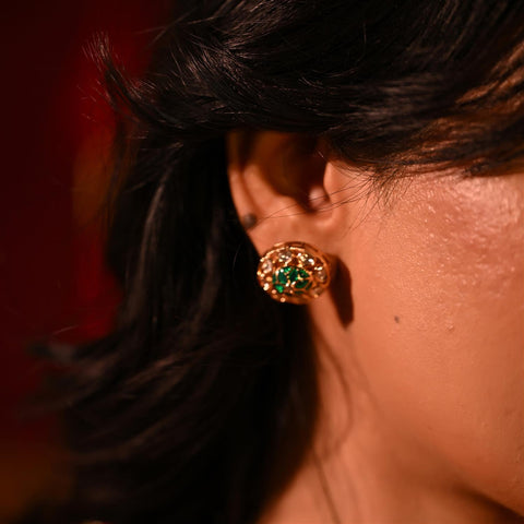 Gold Plated Kundan CZ Green Red Choker Classic Necklace Set With Stud Earring