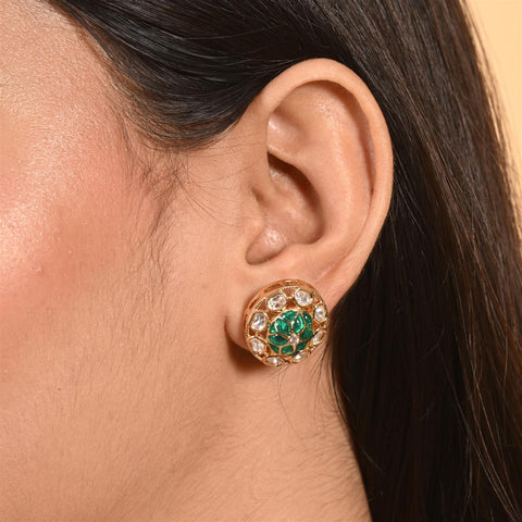 Gold Plated Kundan CZ Green Red Choker Classic Necklace Set With Stud Earring