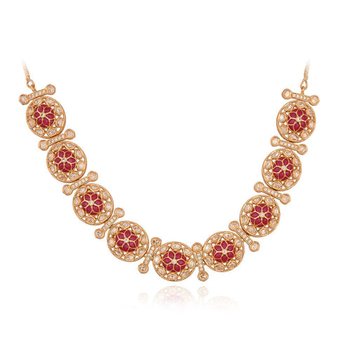 Gold Plated Kundan CZ Green Red Choker Classic Necklace Set With Stud Earring