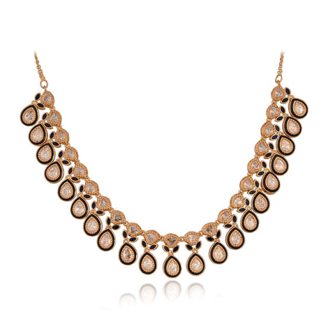 Gold Plated Kundan CZ Red Blue Enamel Classic Necklace Set With Drop Earring