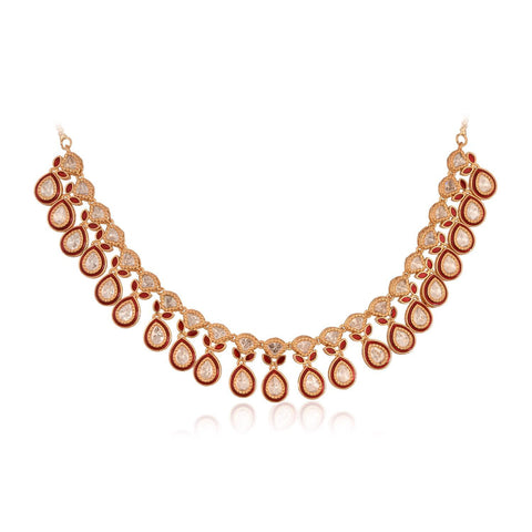 Gold Plated Kundan CZ Red Blue Enamel Classic Necklace Set With Drop Earring