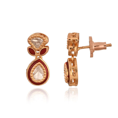 Gold Plated Kundan CZ Red Blue Enamel Classic Necklace Set With Drop Earring