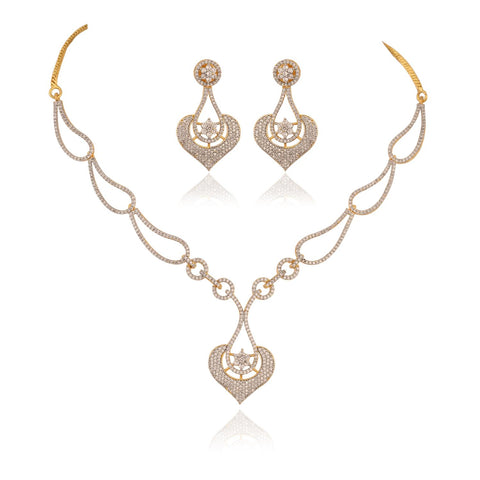 Amara White CZ Rose Gold Plated White Necklace Set with Earring