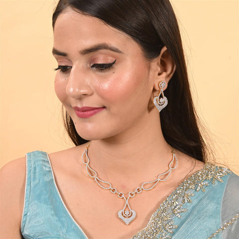 Amara White CZ Rose Gold Plated White Necklace Set with Earring