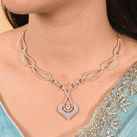 Amara White CZ Rose Gold Plated White Necklace Set with Earring