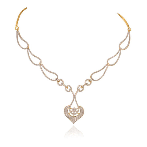 Amara White CZ Rose Gold Plated White Necklace Set with Earring