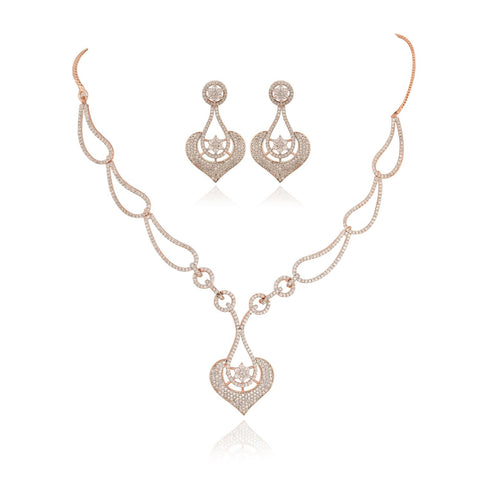 Amara White CZ Rose Gold Plated White Necklace Set with Earring